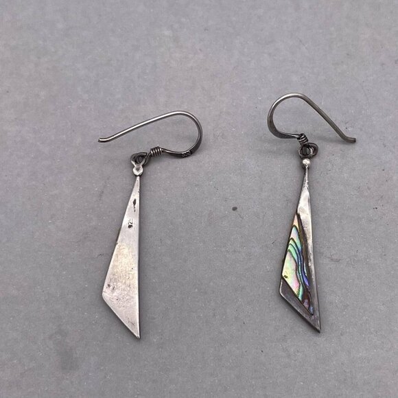 925 Sterling Silver Abalone Dangle Drop Hook Earrings - Picture 5 of 5